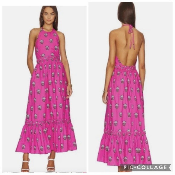 Rhode Salena Dress Cotton Marigold Flower Hot Pink Size S - Picture 3 of 8